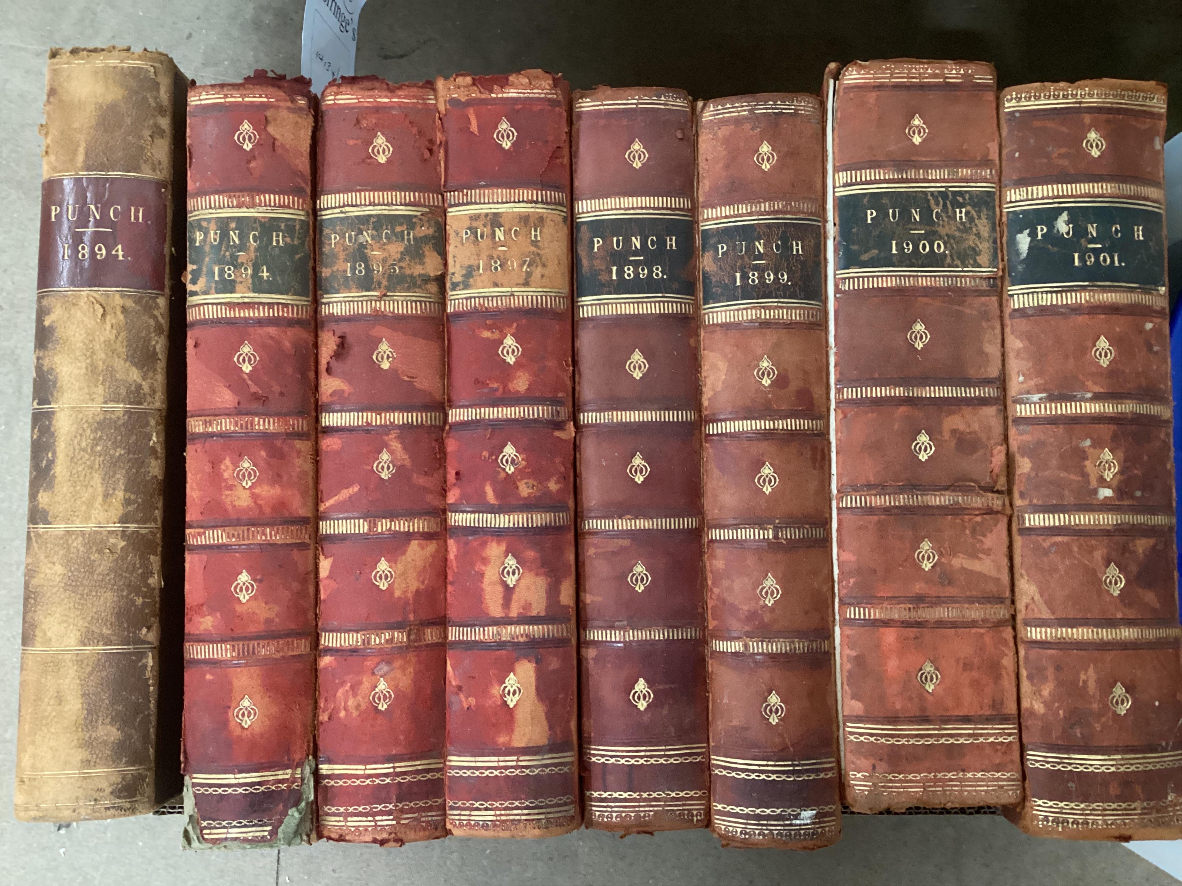 Punch, or the London Charivari Magazine - vols 1841-1891, 1894-1911, (bar 1896), 1913-1915, 1918-1925 and 1926-1930, (bar 1929), various bindings, mixed conditions. (66).